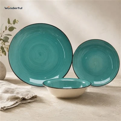Bộ đồ ăn vẽ tay 12 chiếc màu xanh lá cây